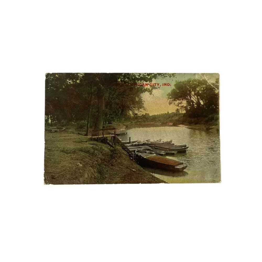 Antique 1912 Litho Ephemera Postcard Scene Near Michigan City, IN Boats In Water